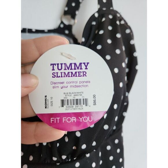 NWT Croft & Barrow Black White Polka Dot  "Tummy Slimmer" 1 Piece Swimsuit sz 10 - Picture 4 of 9